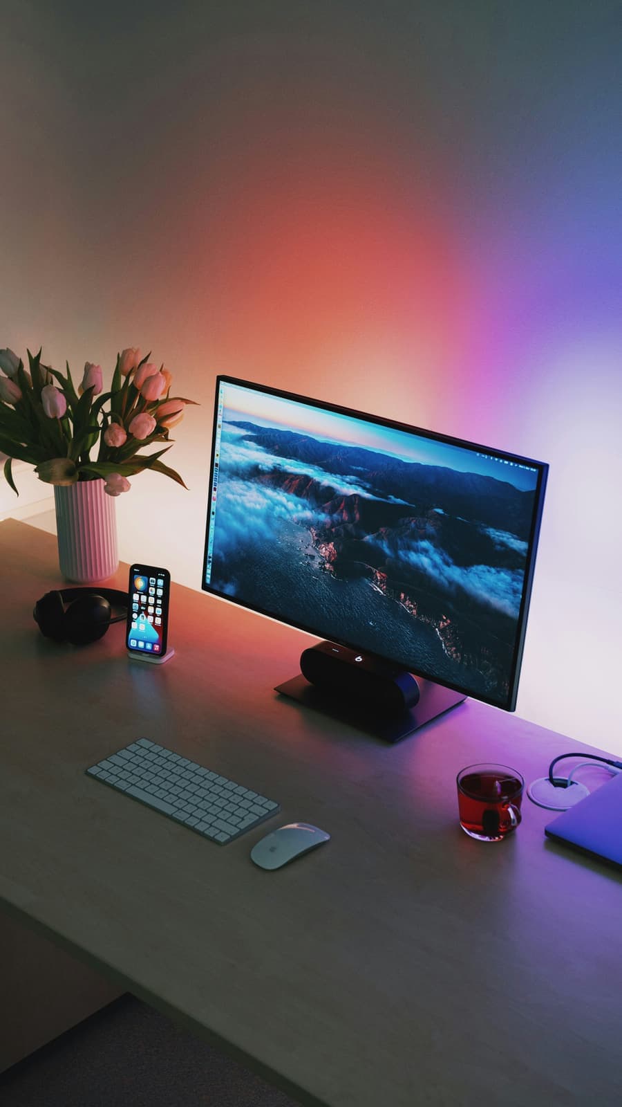 Monitor and keyboard on a desk